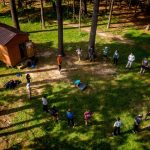 An aerial photo of people participating in a Maine Bound program