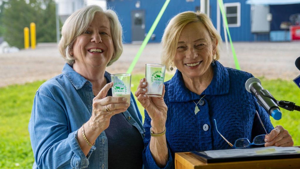 A photo of President Joan Ferrini-Mundy and Maine Gov. Janet Mills